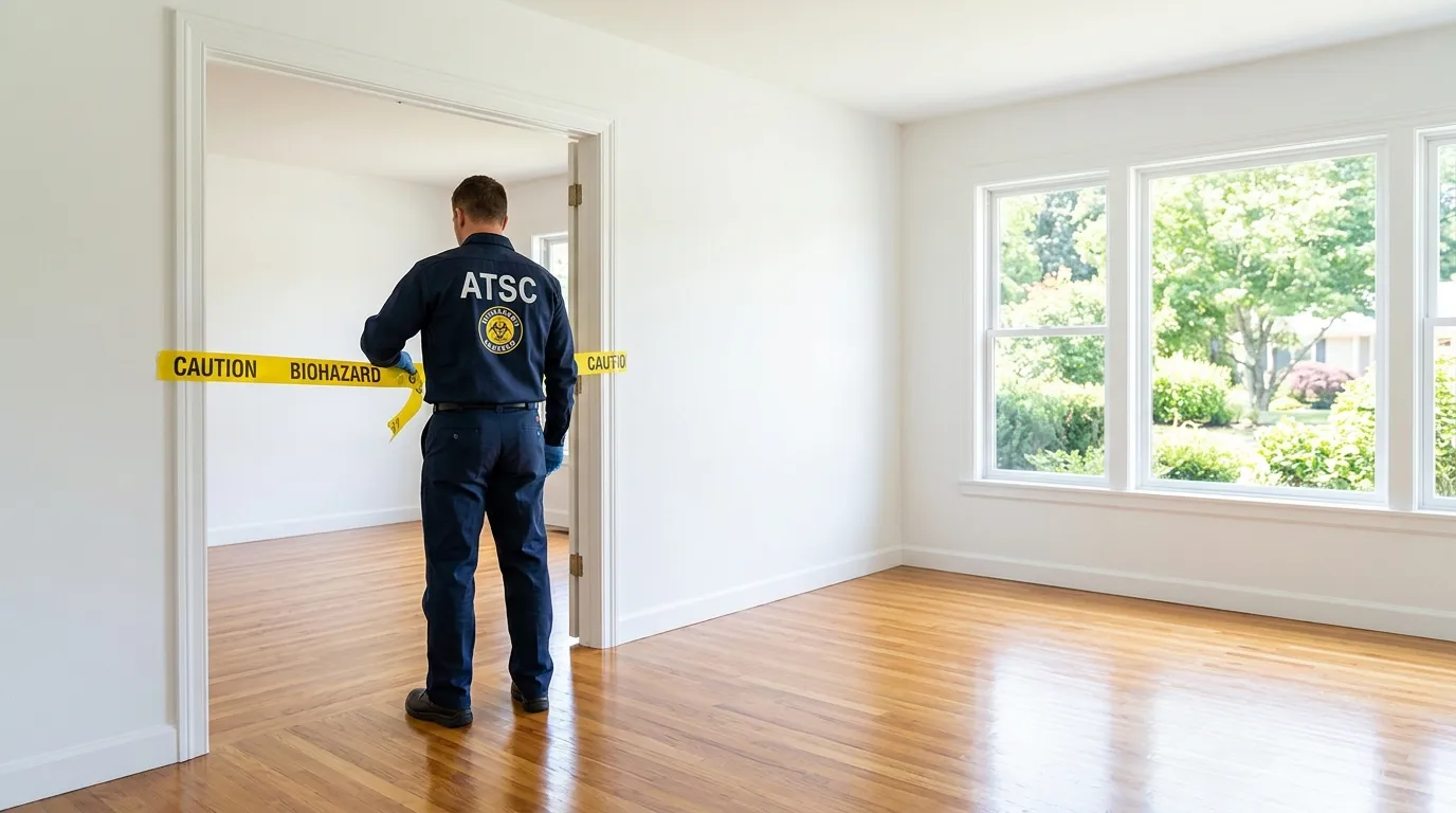 Certified biohazard cleanup crew performing Decomposition Cleanup in Kirby